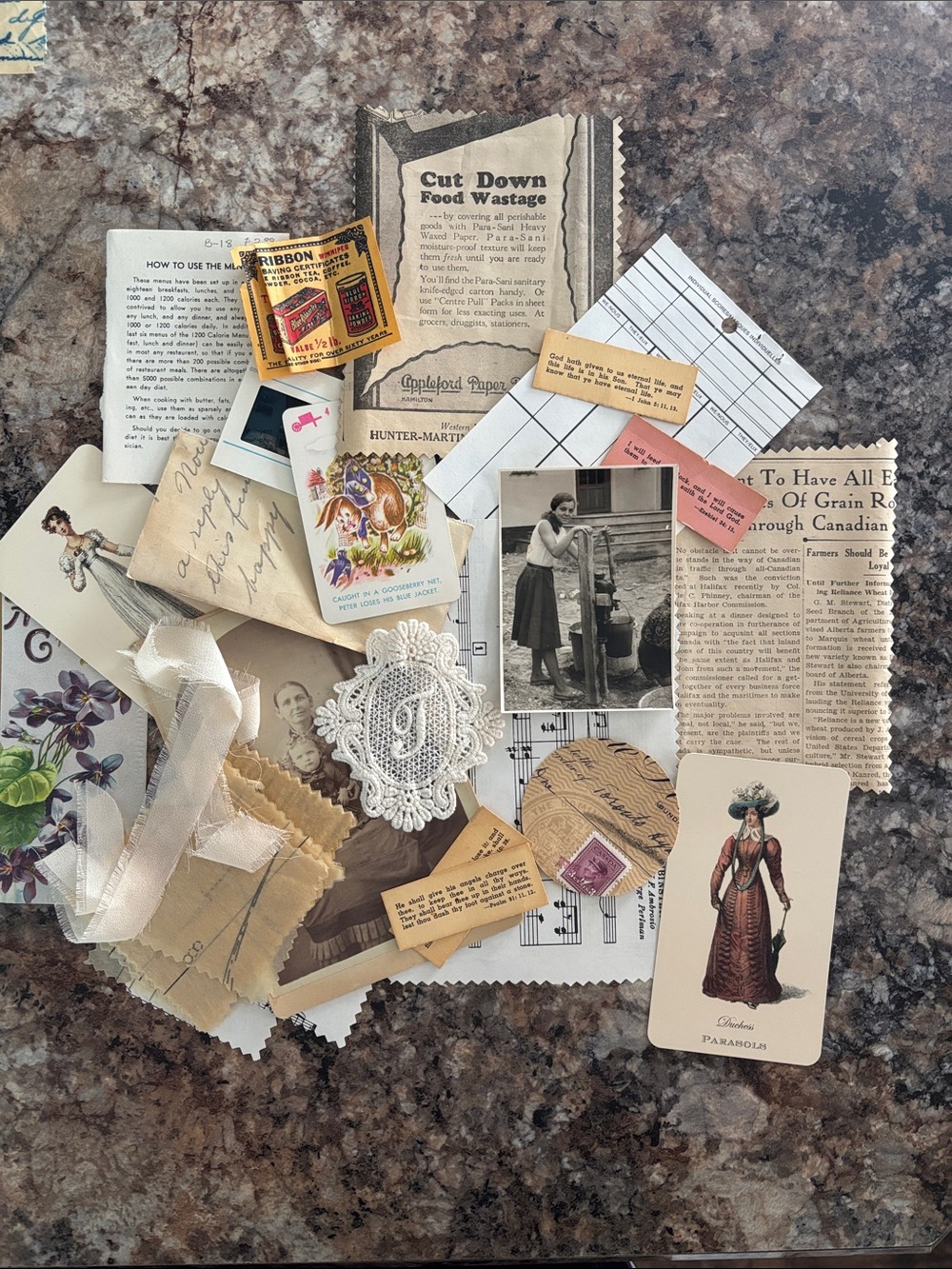 Vintage Ephemera Mix - Neutral Beige & Cream Paper Ephemera Pack CC